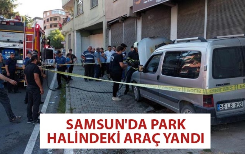 Samsun'da park halindeki araç yandı