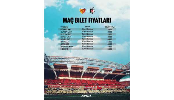Kayserispor-Beşikaş maçı bilet fiyatları belli oldu