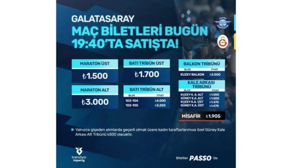 Adana Demirspor - Galatasaray maçının biletleri satışa çıktı