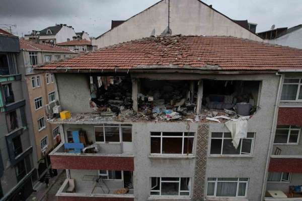 Bahçelievler'de patlama sonrası binada ve çevrede oluşan tahribat havadan görüntülendi