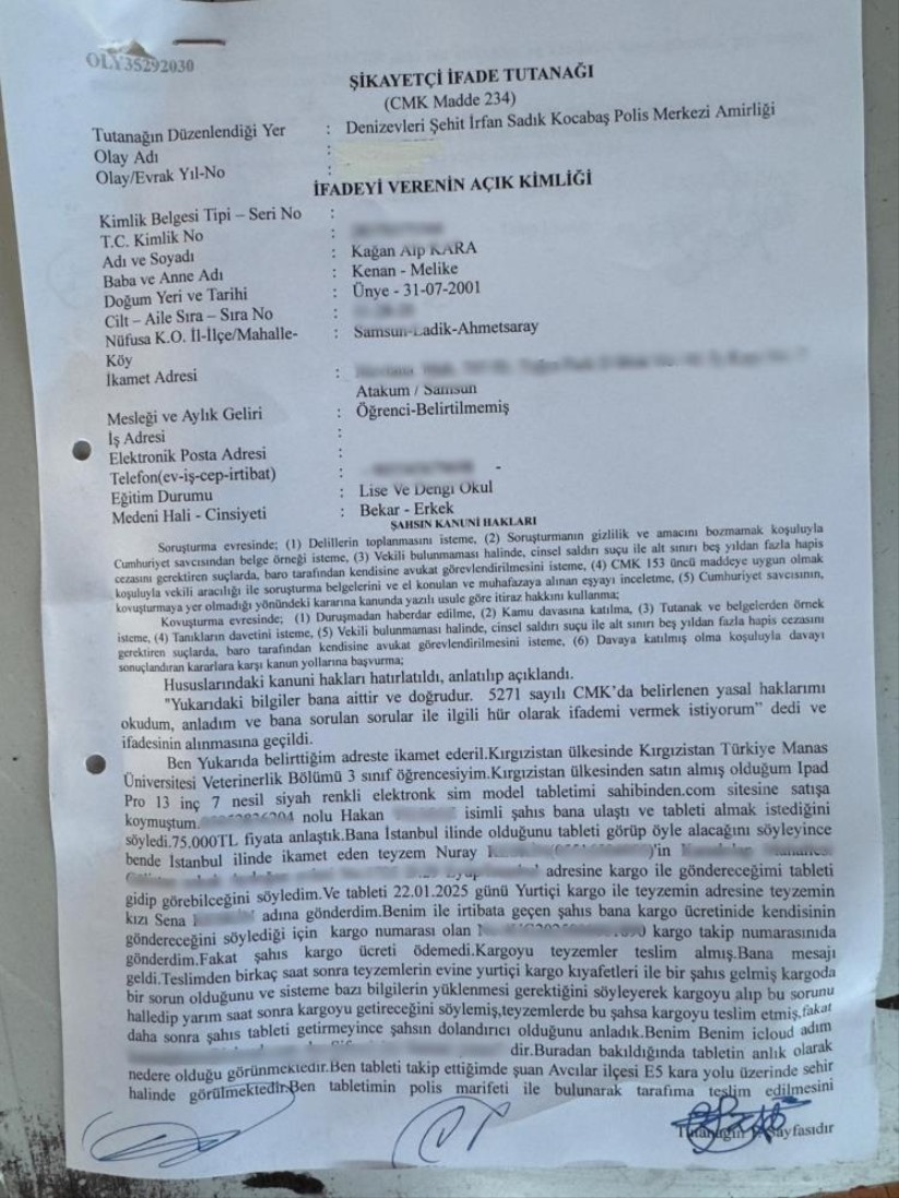 Samsun'da 'Kargocu' kılığındaki şahsa 60 bin TL'lik tabletini kaptıran öğrenci yardım bekliyor