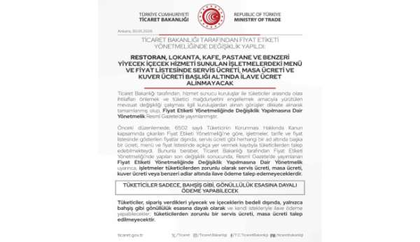 Bartın'da restoran ve kafelere ilave ücret uyarısı