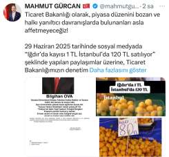'Iğdır'da kayısı 1 TL, İstanbul'da 120 TL' paylaşımına 'gerçek dışı bilgi yaymaktan' 1 milyon 400 bin TL idari