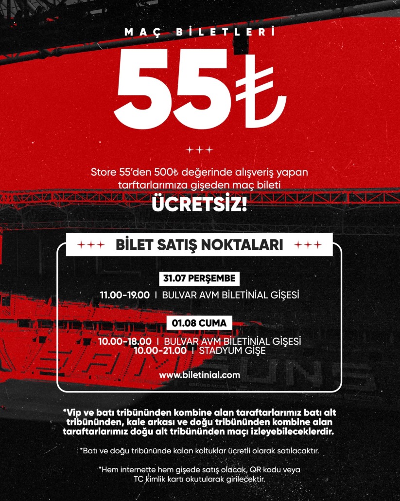 Samsunspor-Dunkerque maçının biletleri satışa çıkıyor