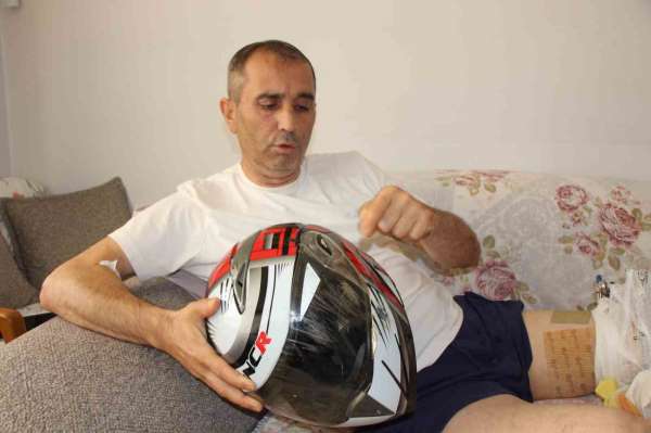 Otomobille çarpışan motosikletin sürücüsü havada takla attı: 'Beni kurtaran başımdaki kask oldu'