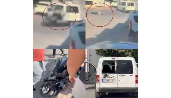 Kaza anı kamerada: Aracın çarptığı motosikletli savruldu