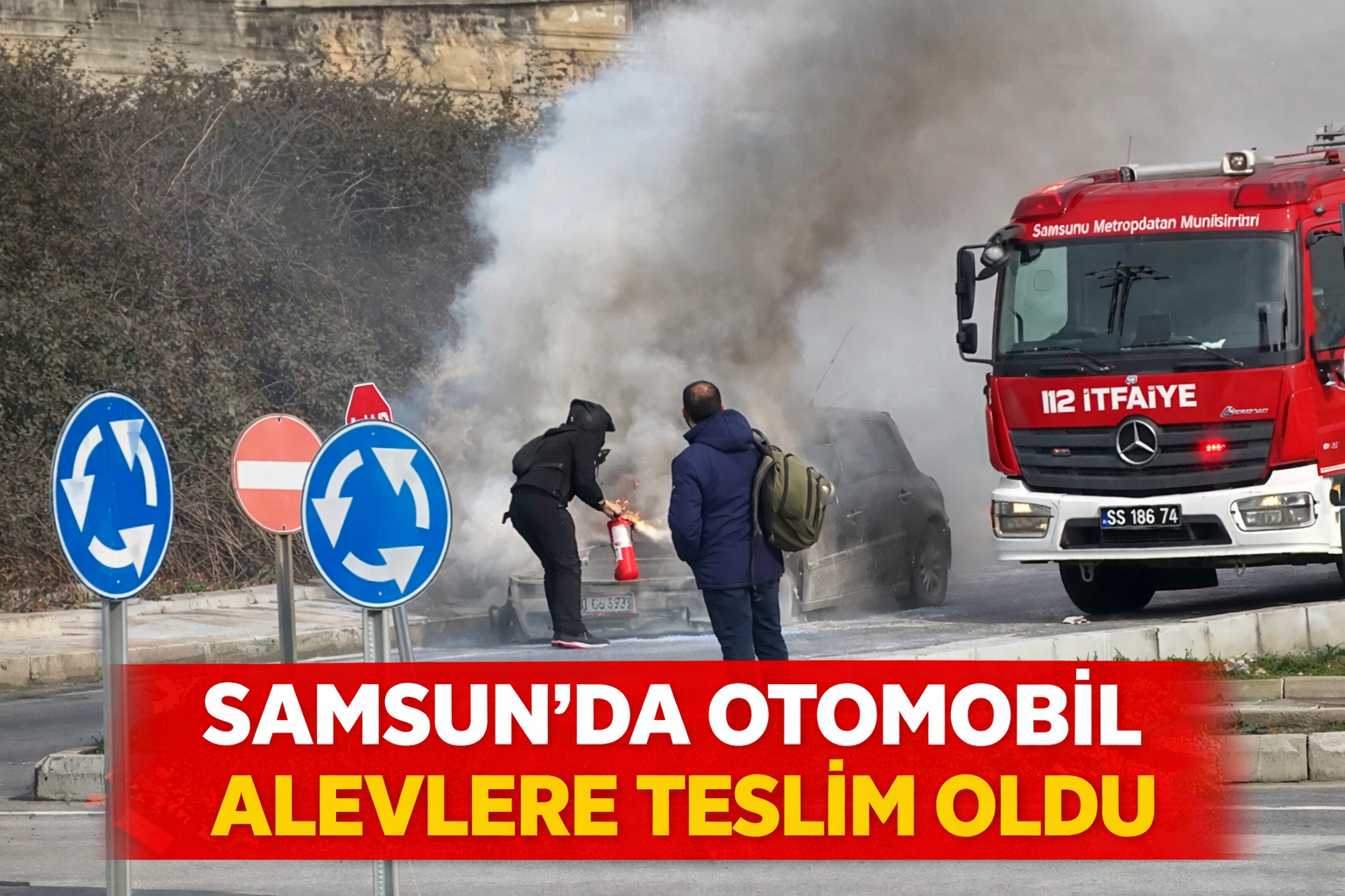 Samsun'da otomobil alevlere teslim oldu