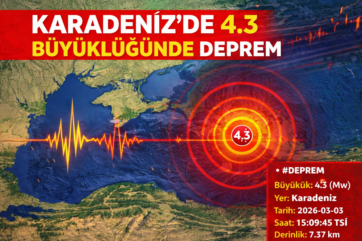 KARADENİZ'DE 4.3 BÜYÜKLÜĞÜNDE DEPREM