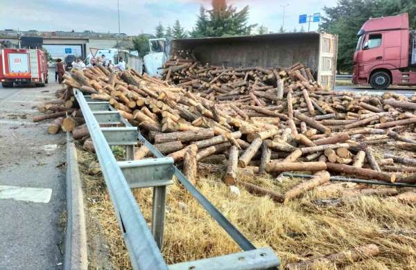 Amasya'da tomruk yüklü tır devrildi: 1 yaralı