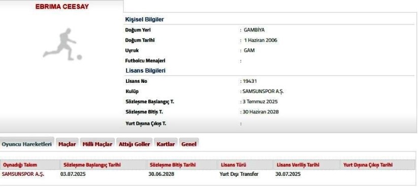 Samsunspor, Ebrima Ceesay ile 3 yıllık sözleşme imzaladı