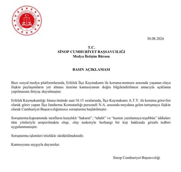 Erfelek'te kaymakam ile koruması arasındaki tartışmaya soruşturma