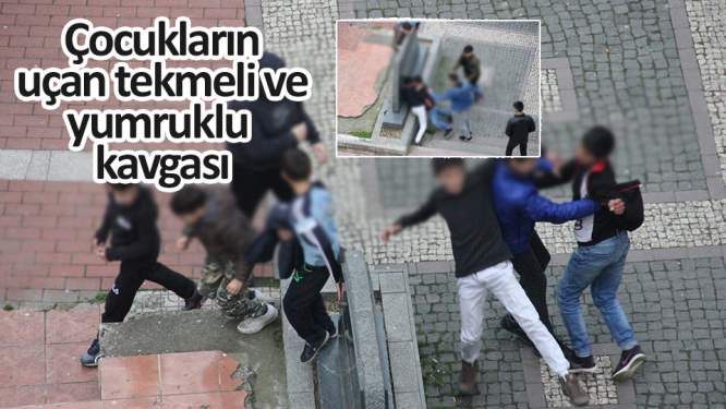 Çocukların uçan tekmeli ve yumruklu kavgası