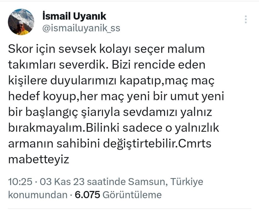 Samsunspor'un Eski Başkanı İsmail Uyanık'tan Taraftara Çağrı