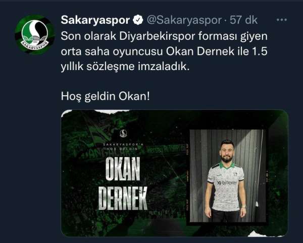 Sakaryaspor, Okan Dernek ile anlaştı