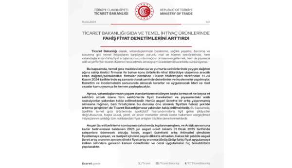 Bakanlıktan gıda ve temel ihtiyaç ürünlerine denetim artışı