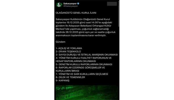 Muhammet Kıratlı'nın istifası sonrası Sakaryaspor'da kongre süreci başladı