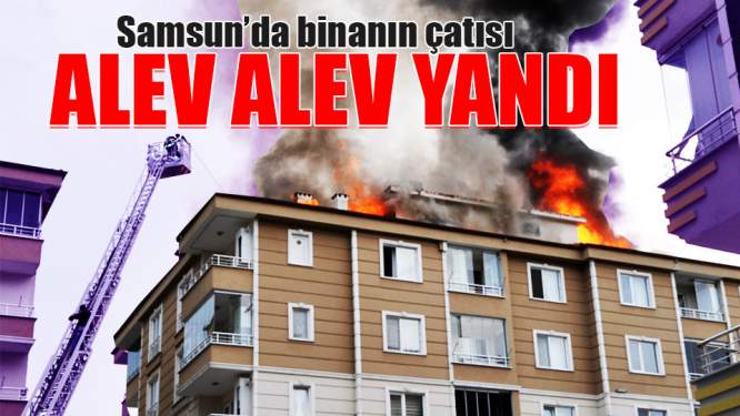 Samsun'da binanın çatısı alev alev yandı