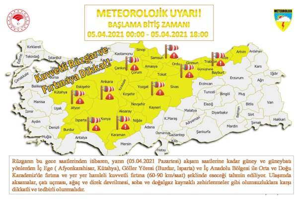 Kuvvetli rüzgar ve fırtına uyarısı