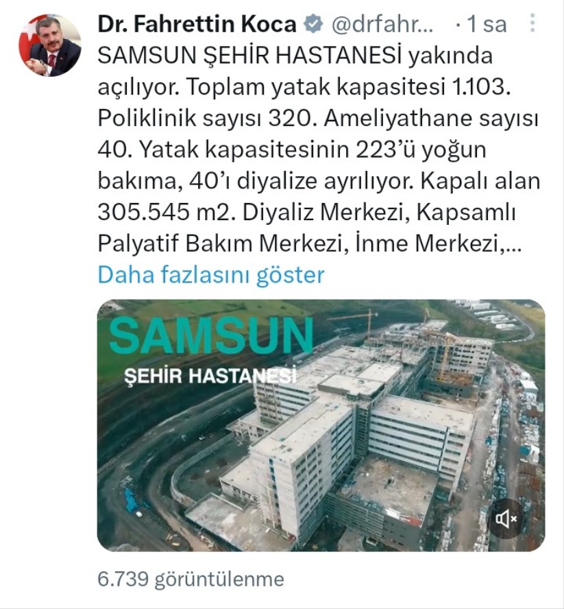 Bakan Koca'dan Samsun Şehir Hastanesi açıklaması