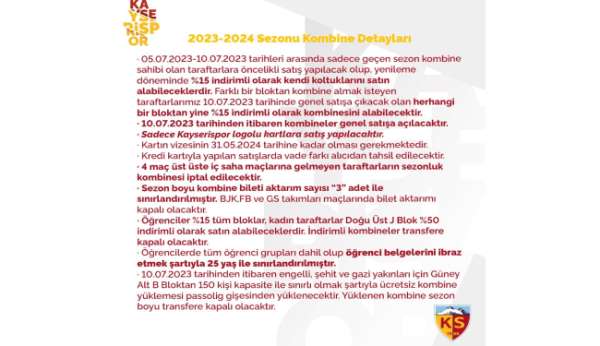 Kayserispor, kombine bilet fiyatlarını belirledi