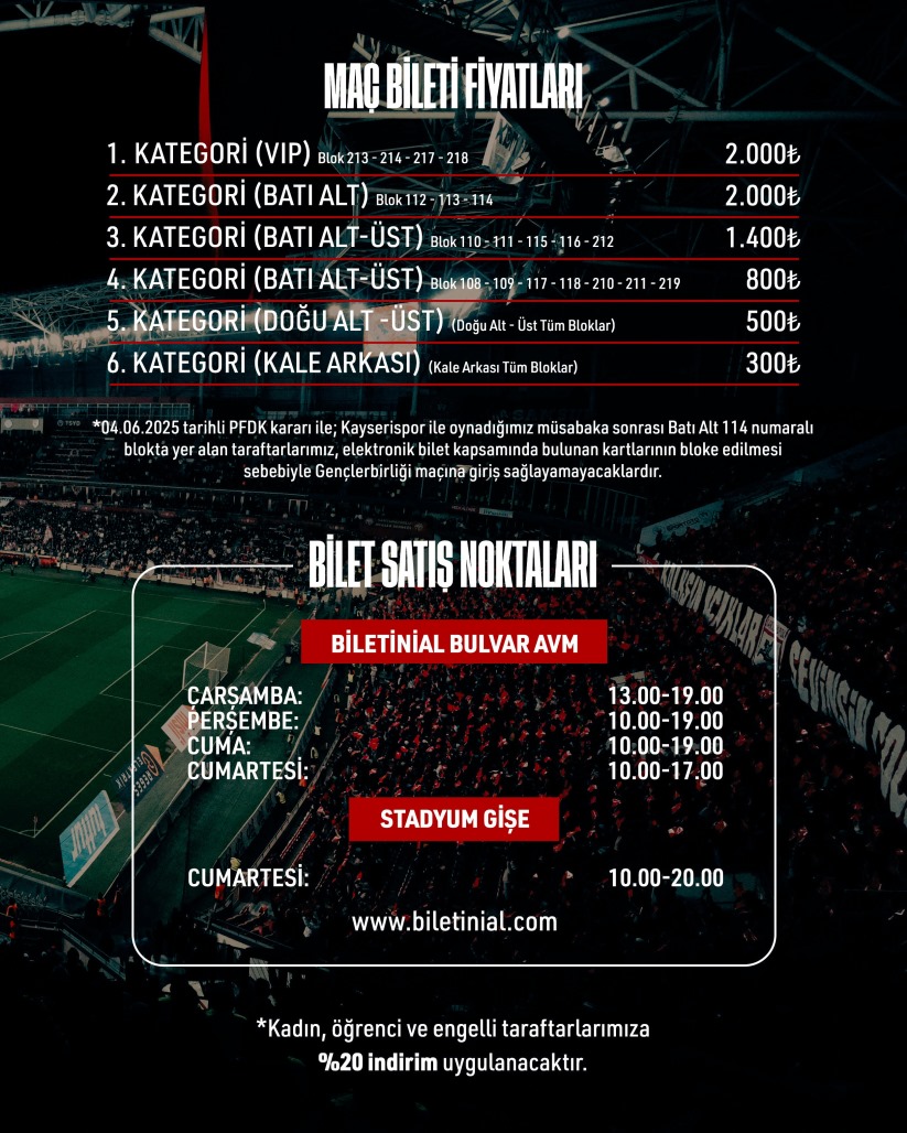 Samsunspor-Gençlerbirliği maçının biletleri satışa çıkıyor