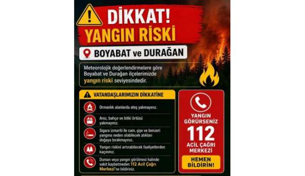 Sinop'ta iki ilçeye yüksek yangın riski uyarısı