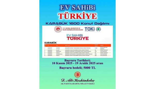 Karabük'te 1600 konut için başvurular 10 Kasım'da başlıyor