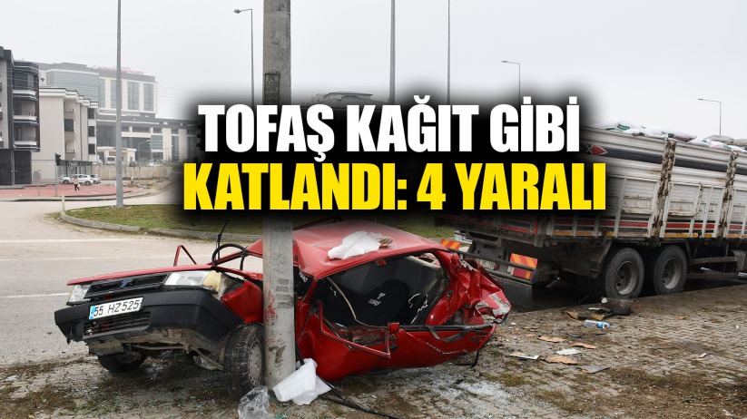 Kamyonun çarptığı Tofaş kağıt gibi katlandı: 4 yaralı