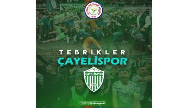 Çaykur Rizespor'dan Çayelispor'a tebrik mesajı