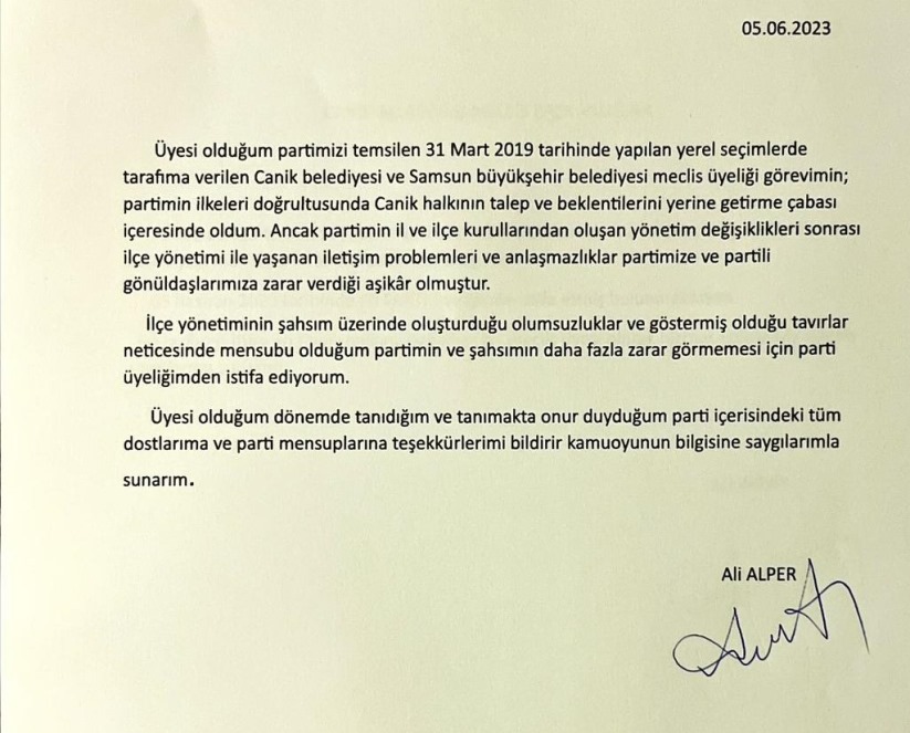 Samsun'da İYİ Parti meclis üyesi istifa etti
