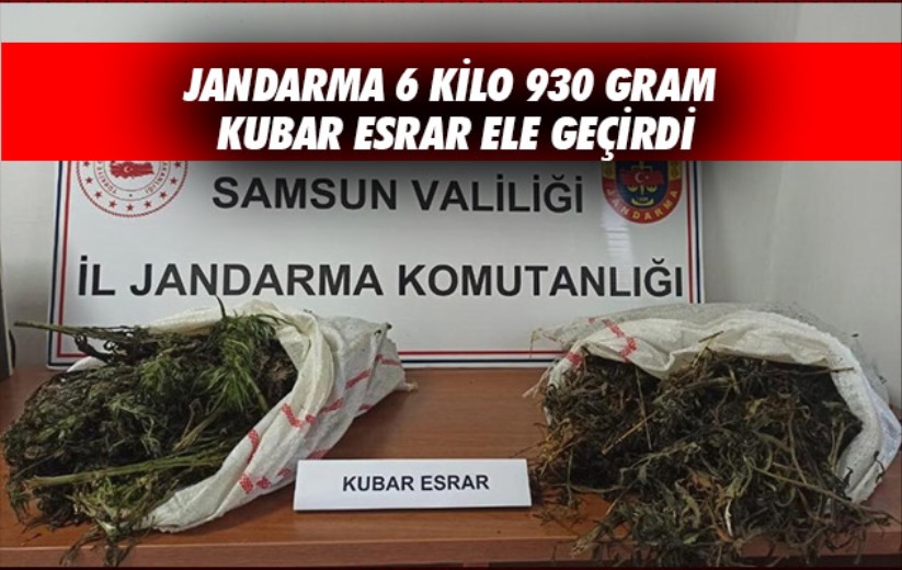 Samsun'da jandarma 6 kilo 930 gram kubar esrar ele geçirdi