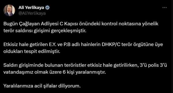 İçişleri Bakanı Ali Yerlikaya: 'Etkisiz hale getirilen E.Y. ve P.B adlı hainlerin DHKP/C terör örgütüne üye ol