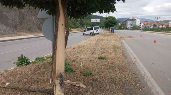 Amasya'da minibüs refüjdeki ağaç ve direğe çarptı: 4 yaralı