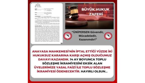 ÜNİPERSEN açtığı davayı kazandı, toplu sözleşme ikramiyesini eksik alan kamu görevlilerine ödeme yapılacak