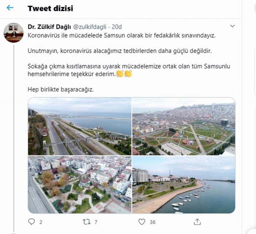 Vali Dağlı'dan Samsunlulara teşekkür