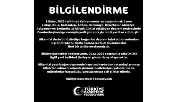 Türkiye Basketbol Federasyonu, maçların ertelendiğini duyurdu