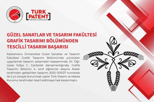 Kastamonu Üniversitesi'nde tasarlanan desene tescil belgesi