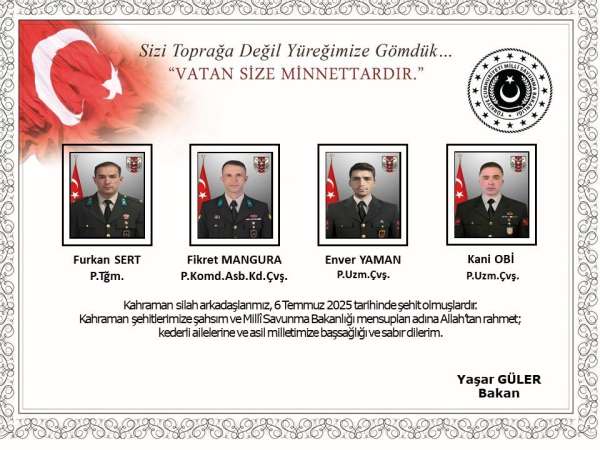 MSB: 'Şehit olan personel sayısı 12'ye yükselmiştir'