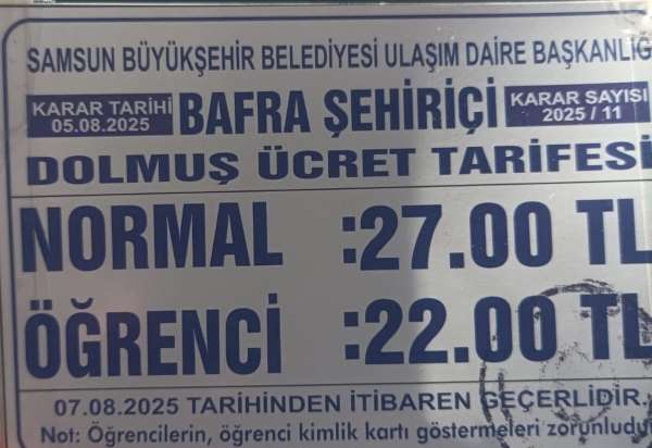 Bafra'da dolmuş ücretlerine zam