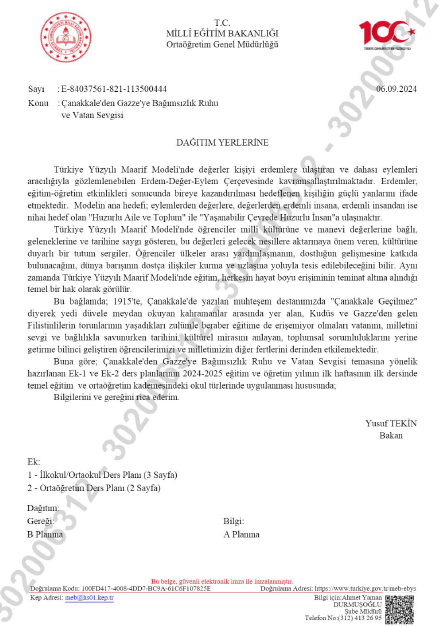 İlk eğitimin konusu: 'Çanakkale'den Gazze'ye Bağımsızlık Ruhu ve Vatan Sevgisi'