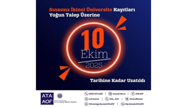 Atatürk Üniversitesinde 'Sınavsız ikinci üniversite' fırsatı 10 Ekim'e kadar devam ediyor