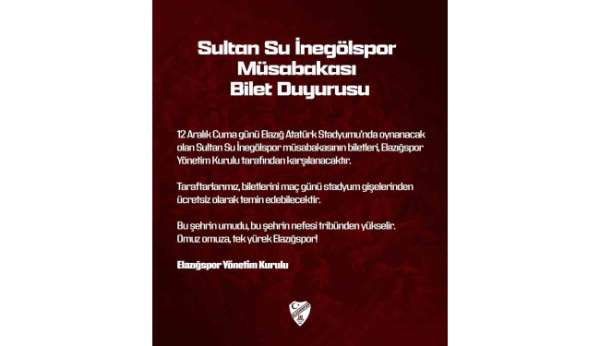Elazığspor yönetimi biletleri ücretsiz yaptı