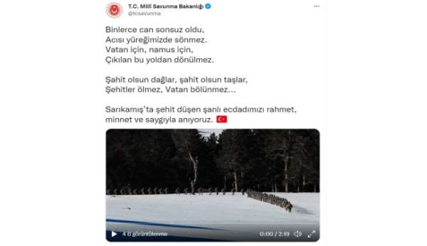 Milli Savunma Bakanlığı Sarıkamış şehitleri anısına video yayımladı