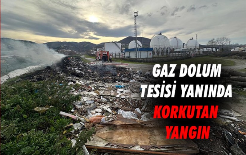 Samsun'da gaz dolum tesisi yanında korkutan yangın
