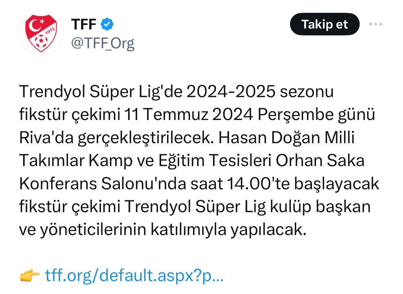 Süper Lig'de fikstür belirleme tarihi belli oldu