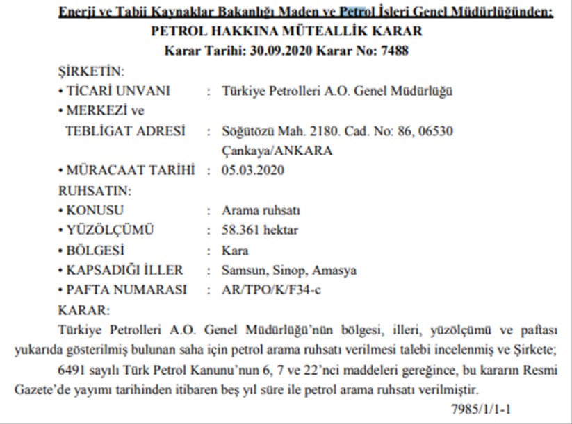 Samsun'da petrol aranacak