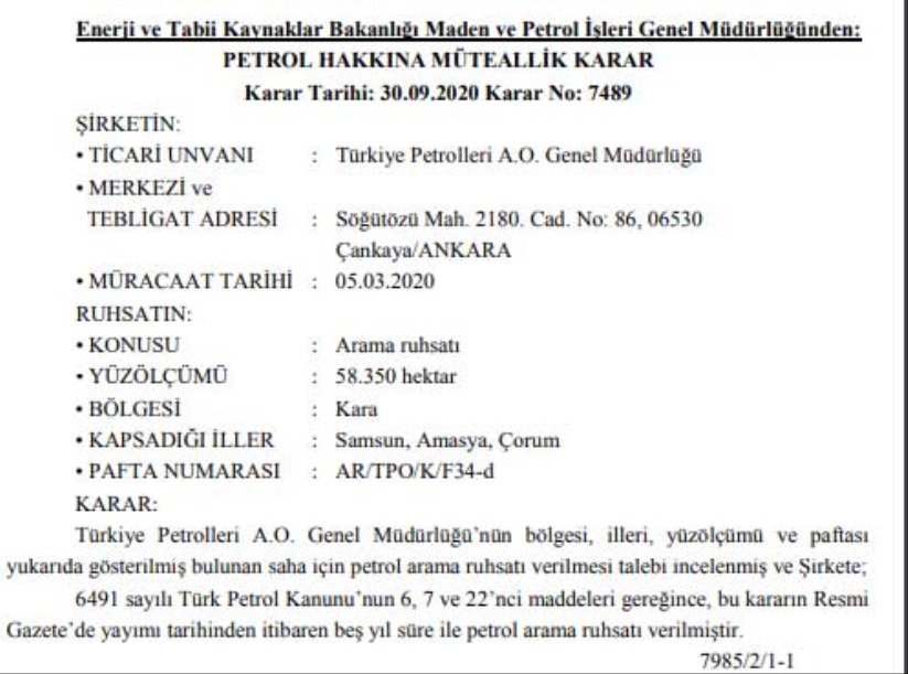 Samsun'da petrol aranacak