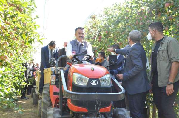 Bakan Pakdemirli, Karaman'da traktör kullanıp elma hasadı yaptı
