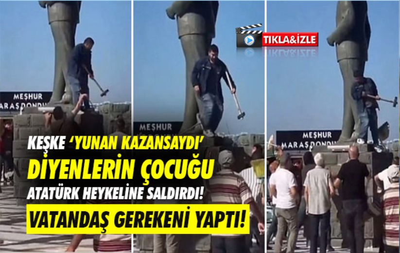 Keşke 'Yunan Kazansaydı' diyenlerin çocuğu Atatürk Heykeline saldırdı! Vatandaşlar Engel Oldu!