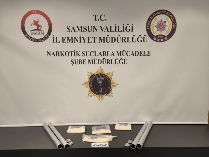 Samsun'da alüminyum boru içinde 768 gram metamfetamin ele geçirildi